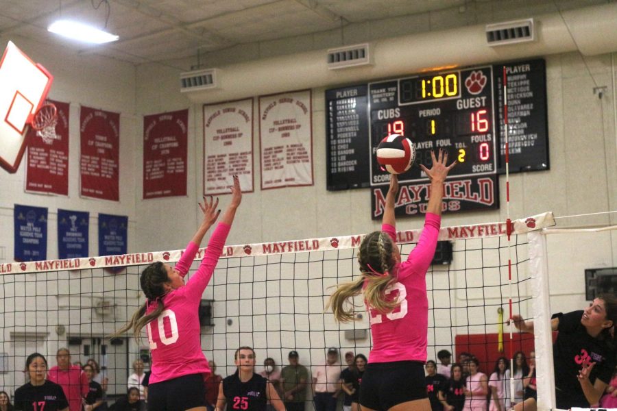 All three Mayfield volleyball teams won their Dig Pink games! Photo courtesy of The Mayfield Crier Staff. 
